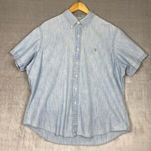 Ralph Lauren Mens Button Down Shirt XXL Flesh Pony S/Sleeve Chambray Preppy Y2K